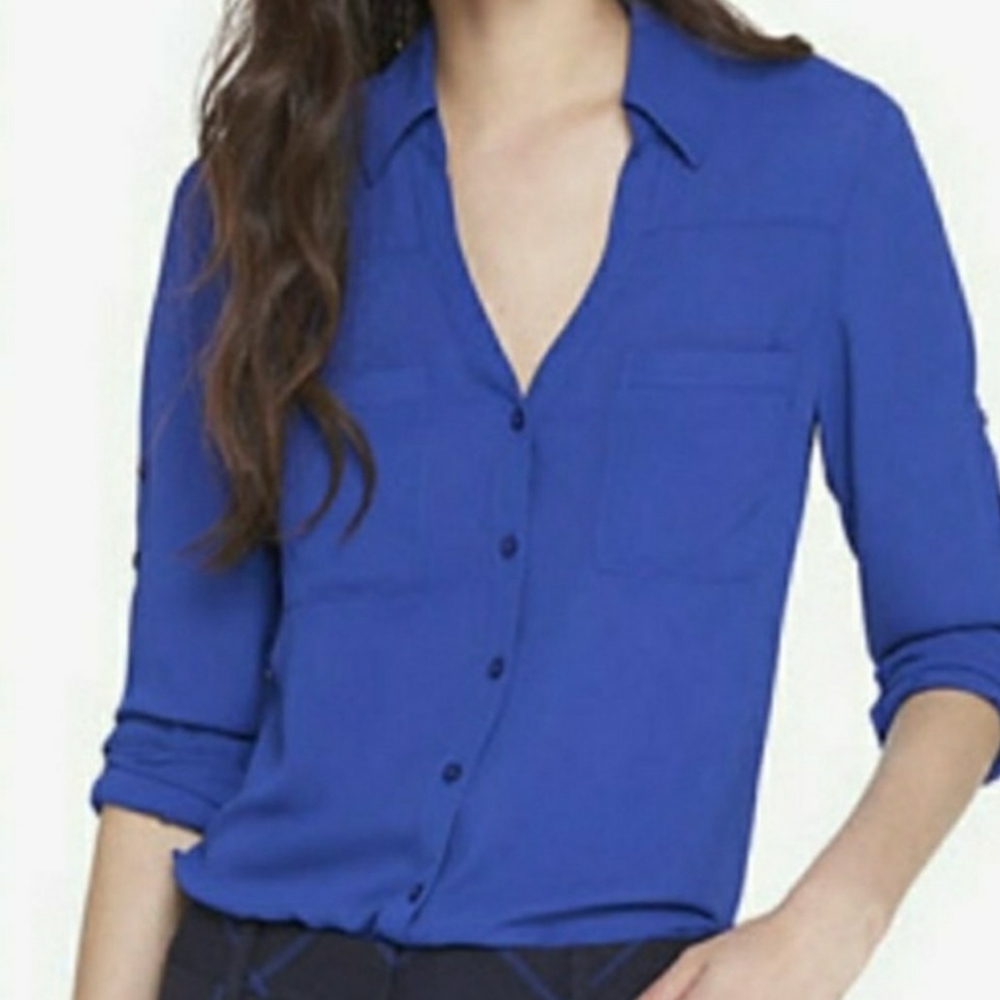 Express Portofino Dusty Cobalt Blue Blouse